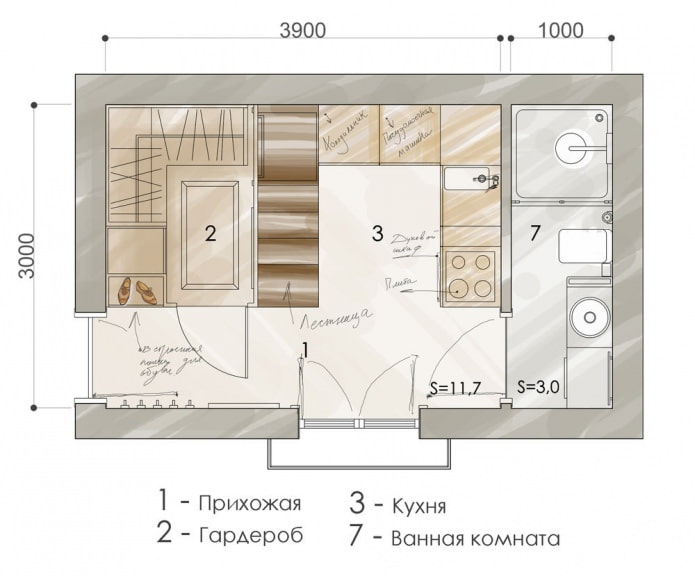 Планировка квартиры 15 кв. м.