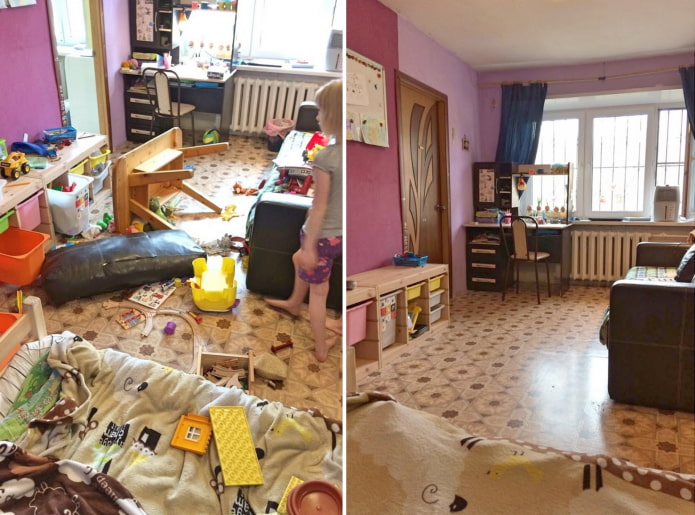 Уборка детской до и после